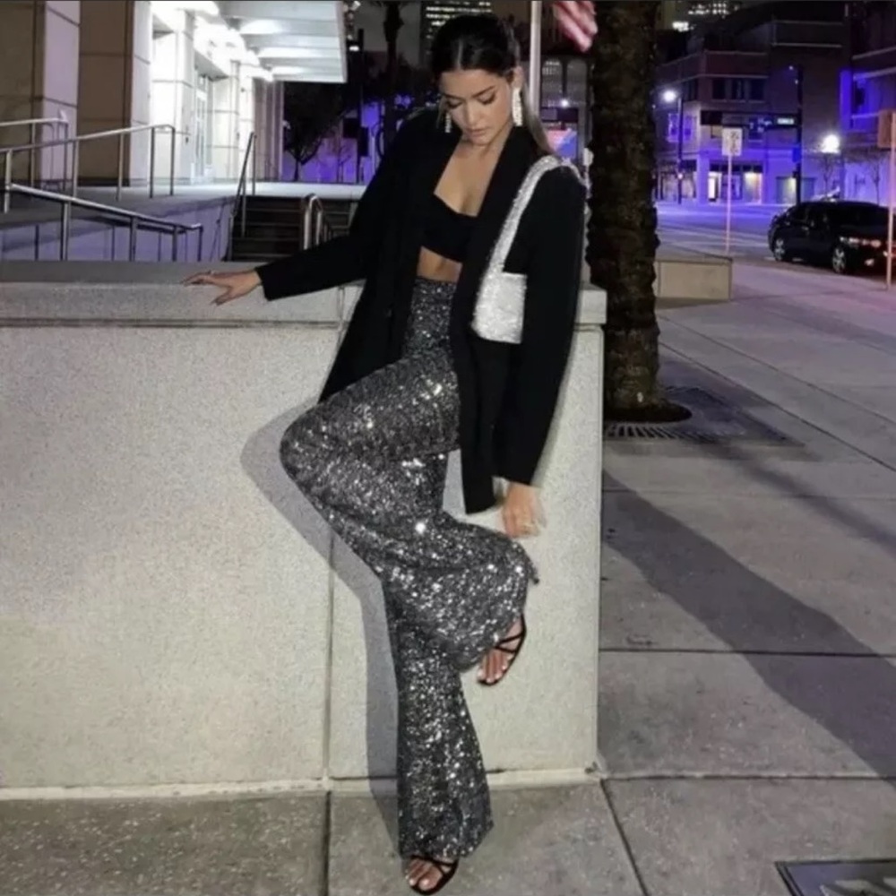 Zara Sequin Flare Pants NWT